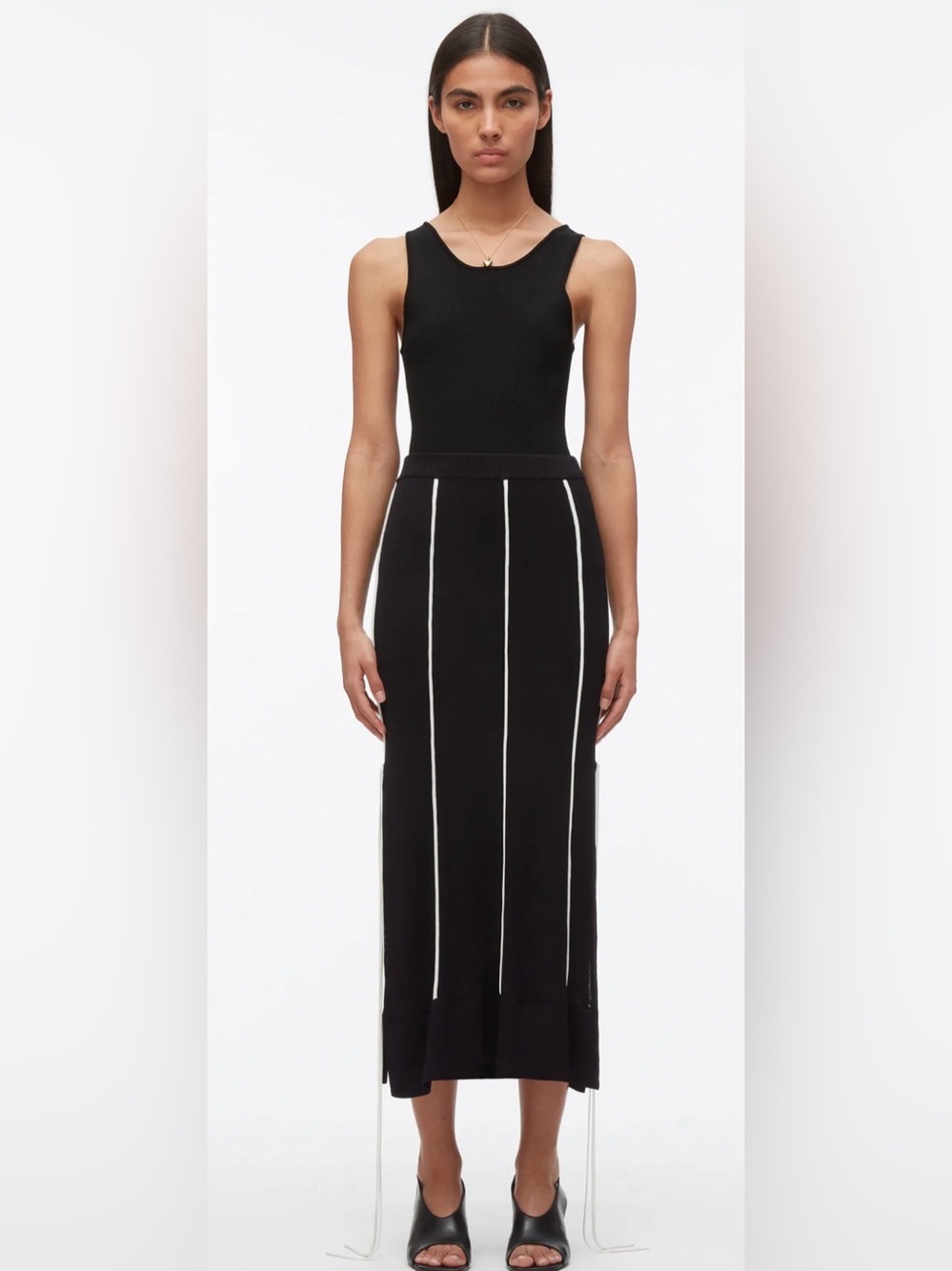 NWT 3.1 Phillip Lim Black Maxi Skirt with White Vertical Stripes